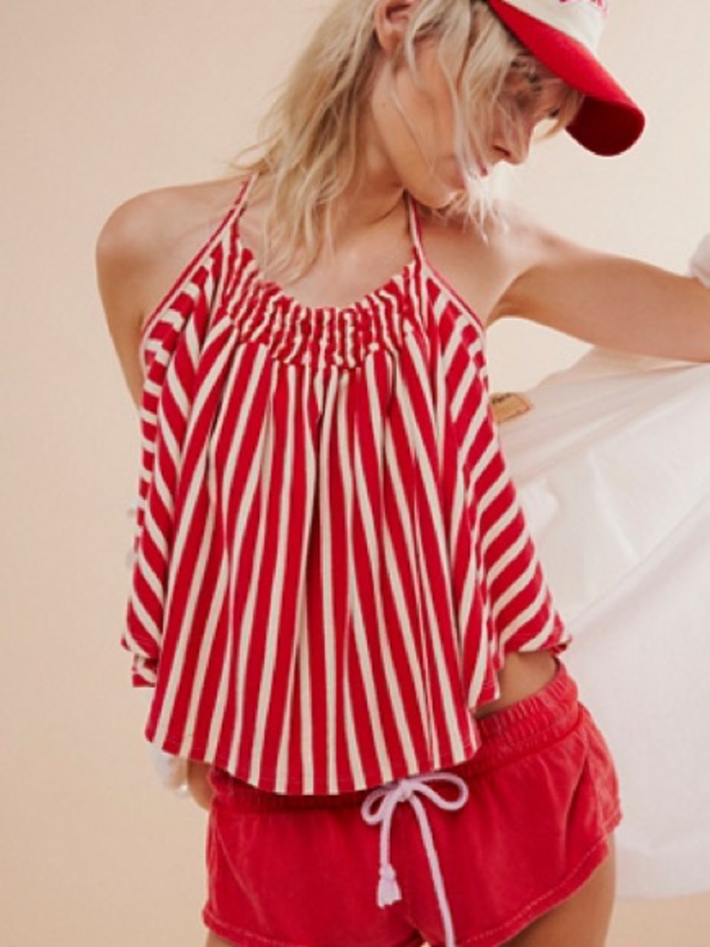 We The Free Red and White Striped Halter Top